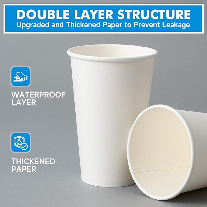 RACETOP Coffee Cups with Lids 16 oz 100 Pack, Disposable Paper Cups with Lids, To Go Hot Cups for Home/Office