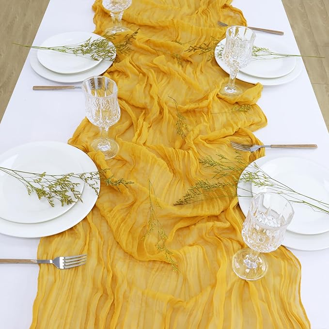 Cheesecloth Table Runner Gauze Table Runner Gold Table Runner 36x120 inches Rustic Cheese Clothes Fabric 10FT Romantic Wedding Runner Boho Sheer Table Runner for Reception Party Birthday Decorations