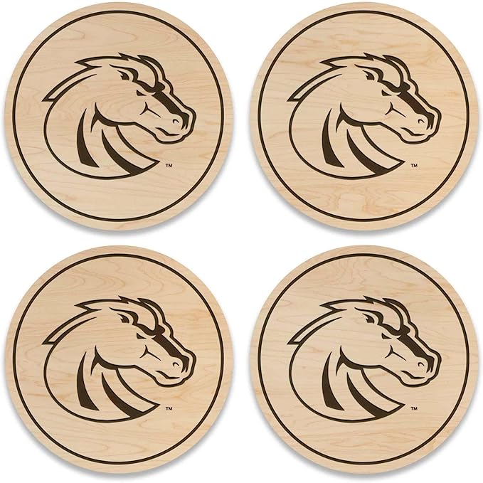 LazerEdge Boise State Broncos Wooden Coaster Set - Maple Wood - Officially Licensed Product - 4-Pack