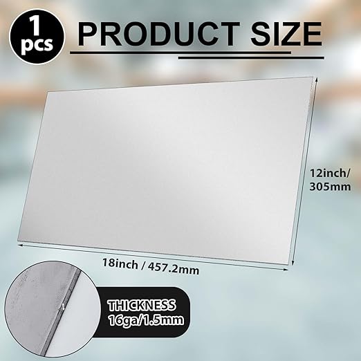 12 x 18 Inch 16 Gauge Mild Steel Sheet Metal Plate, Square Weldable Carbon Cold Rolled Panels for Industrial DIY Welding, Craft Use Accessories, Easy Formability Smooth Surface