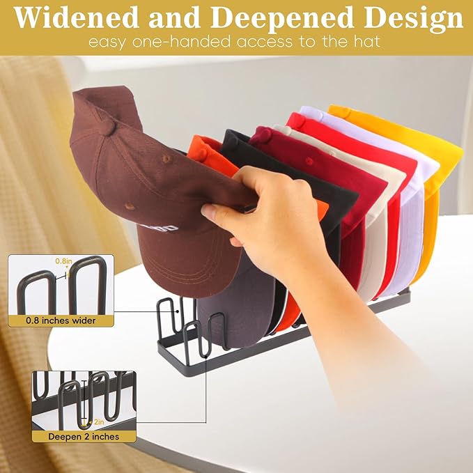 Hat Organizer for Baseball Caps Hat Rack Hat Storage Holder for 20 Baseball Caps, Tabletop Hat Rack Stand Display for Desk Closet Shelf Dresser 2 Pack