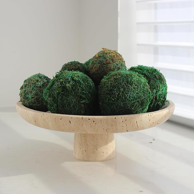 Natural Travertine Fruit Bowl for Kitchen Counter 10.2", Large Decorative Bowl Pedestal for Home Decor, Fruits Holder For Dining Table - Kitchen Organization
