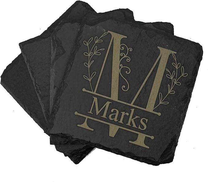 Custom Engraved Personalized Stone Coaster (Set of 4), Custom Wedding Gifts, Home Decor, Bar Table Decor, Drink Slate Coaster Set