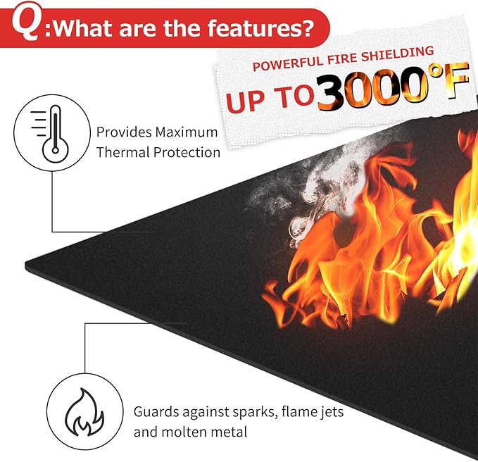 Matace Welding Blanket Fireproof 4x6 Feet Carbon Felt Soldering Mat & Pad, 5mm Flame Retardant Fabric, Heat Shield for Brazing, Automotive Repair, Grill & Smoker, HVAC Plumbing, Black