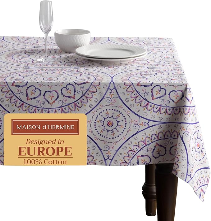 Maison d' Hermine Table Cloth Rectangle Table 100% Cotton 60 x 90 Inches Tablecloth Reusable Decorative for Dining Room Farmhouse Home Valentines Day Decorations Spring Summer - Mandala