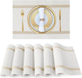 FAVE Placemats Set of 12 White Placemats Woven with Golden Thread Vinyl Place Mats Heat Resistant Table Mats Set of 12 for Wedding, Banquet, Birthday, Party, Restaurant(White, 12"x18"-12PCS)