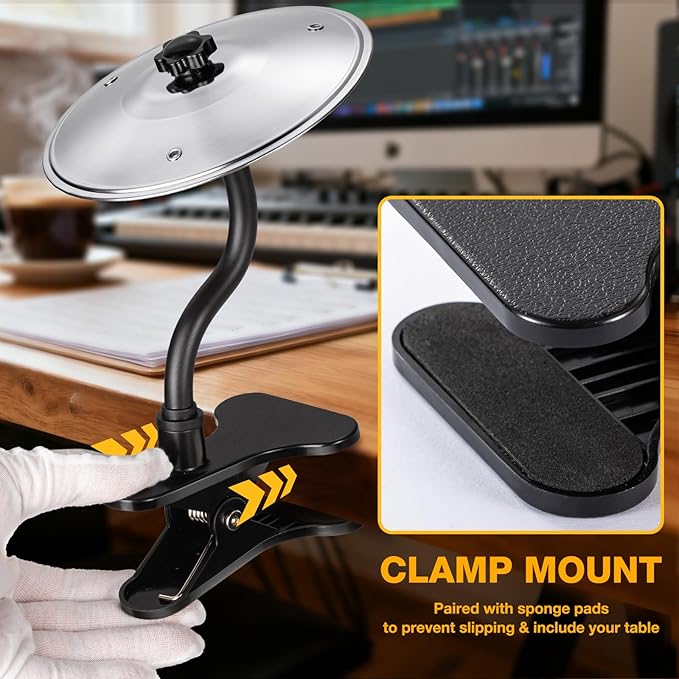 2PCS Desktop Crash Cymbal with Clamp Mount, Desk Symbol Drum for Desk Edge, Easy Install, Fun Desk Accessory for Drummers & Music Lovers, Cool Tabletop Accessories for Entertainment - Silver
