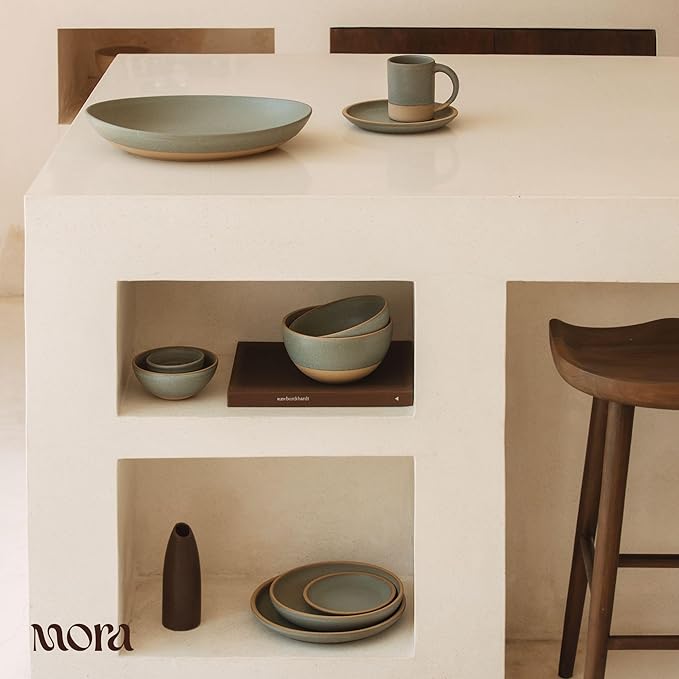 MORA Small Bowls Set of 4, 16oz Ceramic Pottery Dessert Bowls - Microwave, Oven and Dishwasher Safe - Peppercorn