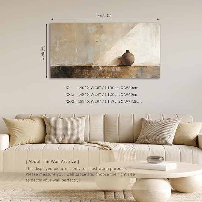 ADJUVANT Wall Art Minimalist Neutral Vase Painting 48" L x 24" W, Earth Tone Canvas Artwork Prints Simple Pottery Pictures Contemporary Rustic Wall Decor for Living Room Bedroom