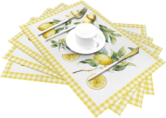 Lemon Placemats Set of 4 Washable Table Place Mats for Dining Kitchen Party Decor