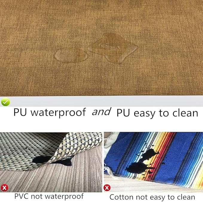 WAZAIGUR Waterproof Easy to Clean Heat Resistant Thick Faux Leather Washable Placemats Set of 4 Brown