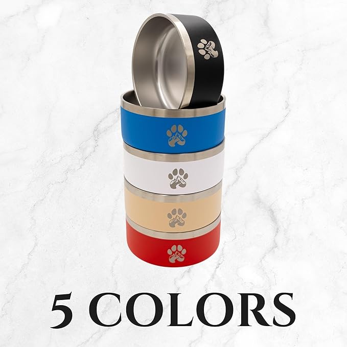 Stainless Steel Dog Bowl for Small-Large Dogs | Double Wall Insulated, Non-Slip Base Heavy Duty Water and Food Bowls for Dogs & Cats | Pet Safe BPA Free & Dishwasher Safe | 32 Oz - White