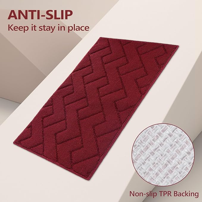 hicorfe Kitchen Rugs and Mats Sets,2 Pieces Super Absorbent Polypropylene Non-Slip Rug,Soft Comfort Floor Mat,Machine Wash for Kitchen,Hallway,Office,Sink,Laundry(20" x 32"+20" x 48",Red
