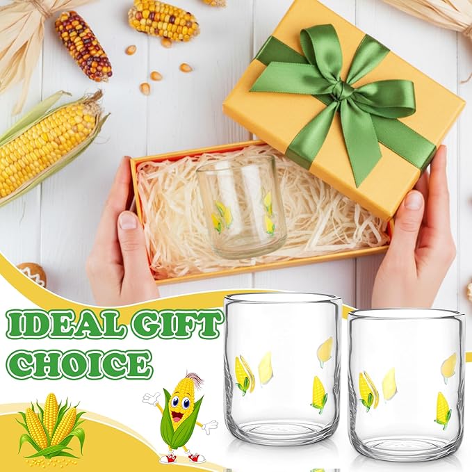 Icon Juice Glasses, 14oz Stemless Wine Drinking Juice Glass Cup for Valentine Party Supplies Gift(2 Pcs,Corn)