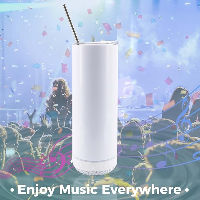 20oz white Music Speaker Sublimation Blank Tumbler,1 Pack Straight with Straw and Lid,Speaker Tumbler Cup with Detachable for Valentine's,Father's Day,Mother's Day,Birthday Gift