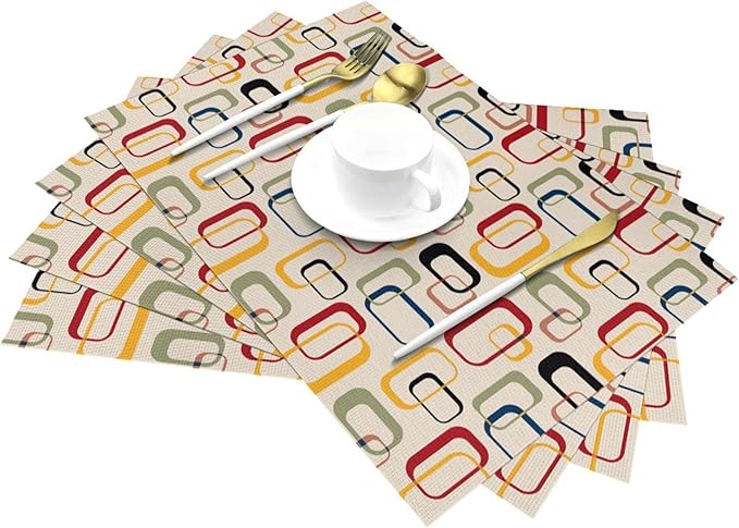 Mid Century Modern Dining Placemats Set of 4, Vintage Decorative Table Mats for Kitchen Home Party Decor Washable Retro Linen Place Mats 12"x18"