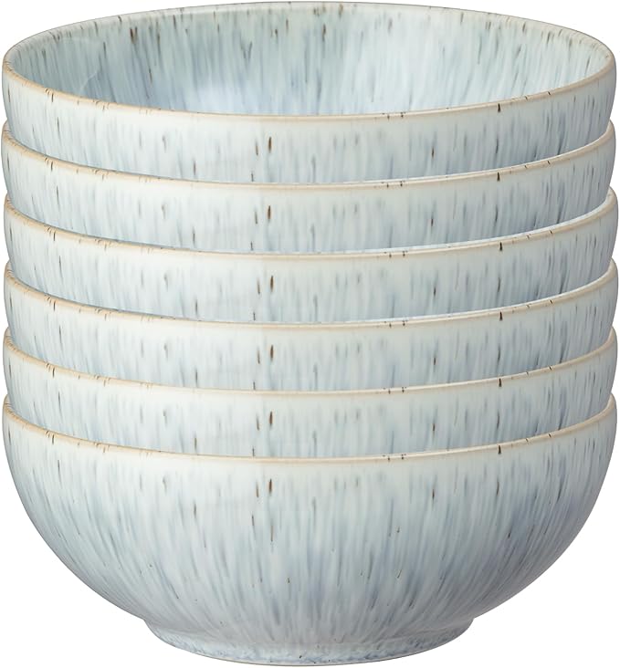 Denby - Halo Speckle Cereal Bowls Set of 6-27 Ounce Dishwasher Microwave Safe - Scratch Chip Resistant - Grey, Neutral, Blue Ceramic Stoneware Soup Bowls Tableware