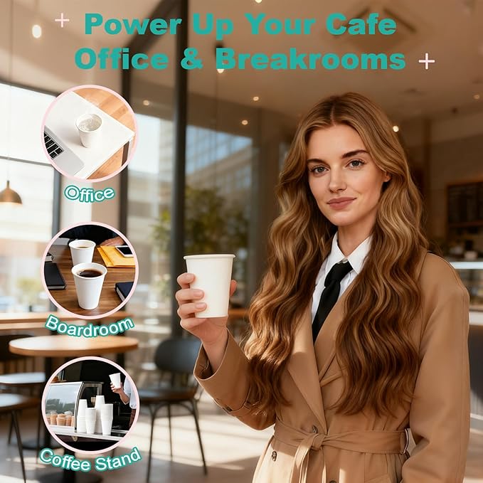 12 oz 100 Pack Disposable Coffee Cups, Bulk White Disposable Paper Cups, Coffee Cups for Hot Tea, Chocolate and Cold Drinks