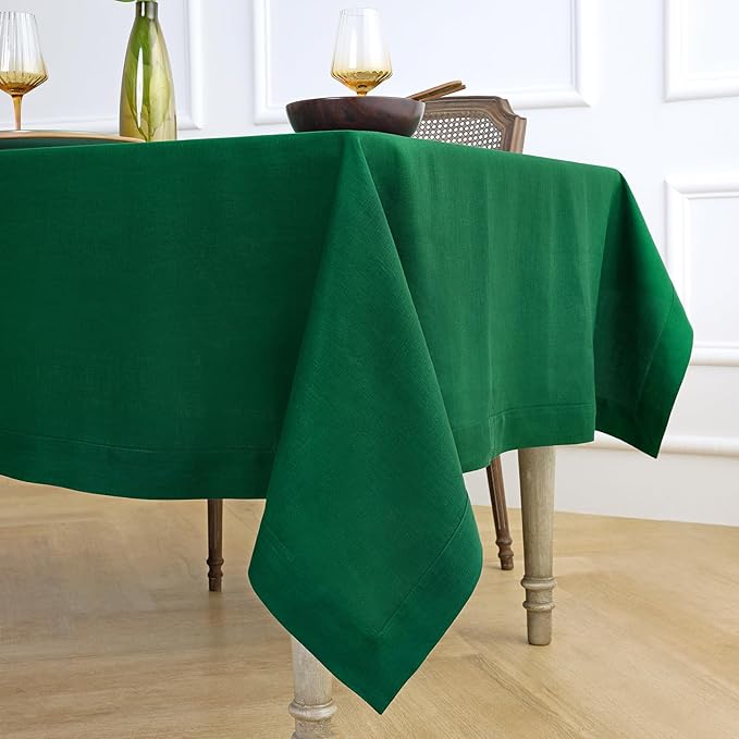 Solino Home Linen Tablecloth for Rectangle Tables 60 x 90 Inch - 100% Pure Linen Christmas Green Table Cloth - Fete, Machine Washable Cloth Tablecloth for St Patricks Day