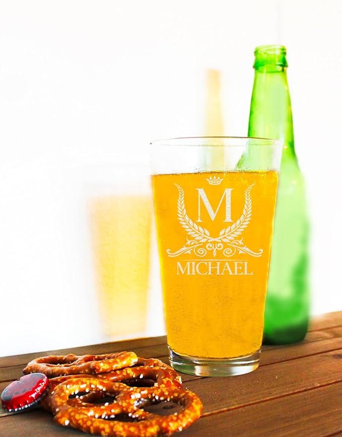 Personalized 16oz Beer Glass, Engraved Monogram Pint Glass, Birthday, Chrismas Gifts for Him, Groomsmen Gift Idea, Groomsman Beer Mug, Best Man Gift