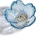Blue Glass Ring Holder Dish, Cherry Blossom Decor Jewelry Trinket Tray, Rings Earrings Keys Storage Organizer Bowl