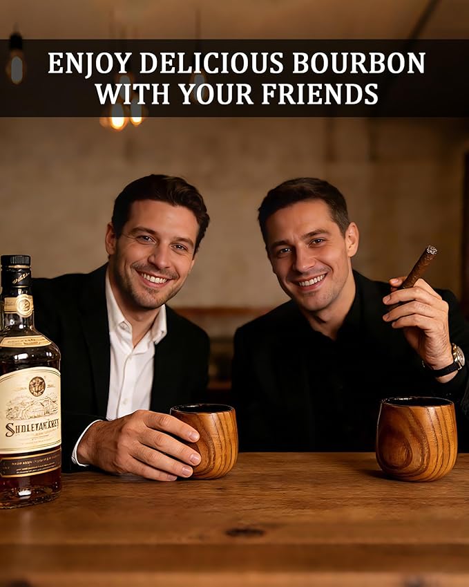 Handmade Charcoal-roasted Retro Wooden Whiskey Glass Set (2 Pieces), Classic Cocktail Glass, Traditional Bourbon Glass, Holidays, Men's Business Gifts