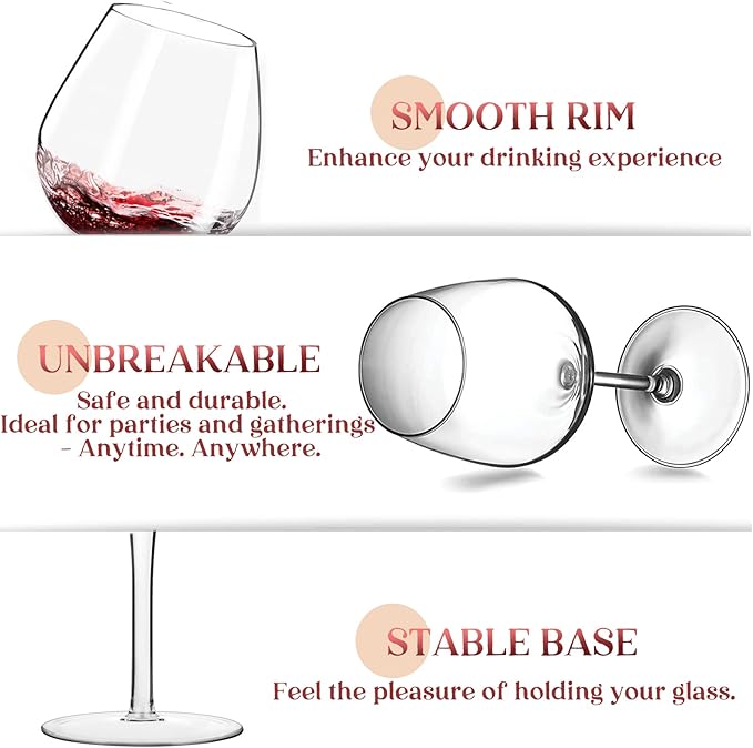 Plastic Wine Glasses Set of 6(15oz) |Unbreakable Wine Glasses with Stem|100% Tritan & BPA Free |Dishwasher Safe| Awesome For Pool, Beach, Travel, Pool, Camping, Beach, Picnic, Everyday Use.