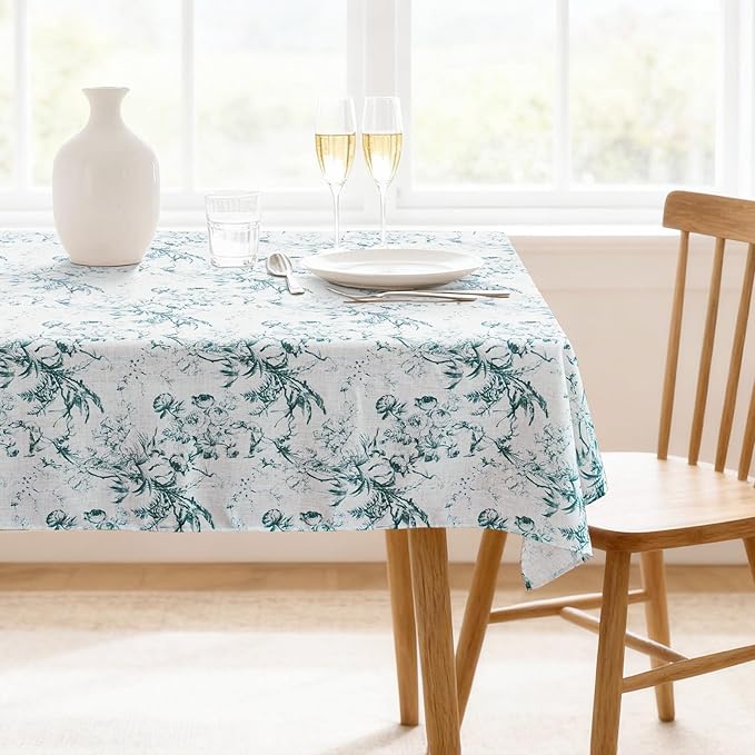 H.VERSAILTEX Linen Table Cloths Floral Printed Tablecloth Spill-Proof Waterproof Table Cover for Dining Buffet Feature Soft and Thick Fabric Wrinkle Free, 60 x 120 Inch, Vintage Botanical - Blue