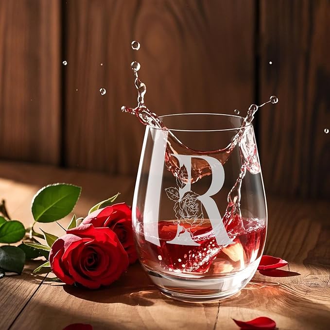 Valentines Day Gifts for Her, Gifts for Women Her Friend Mom Grandma Wife Sister Bridesmaid Nurse, Birthday Galentines Mothers Day Christmas, Personalized Initial Customized Wine Glasses 18OZ(R)