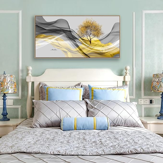 Tucai Decor Framed Wall Art Canvas Modern Light Luxury Abstract Ink Landscape Wall Art Canvas Framed for Living Room Decoration, Bedroom, Home and Office Wall Decor 20x40inch (Framed)