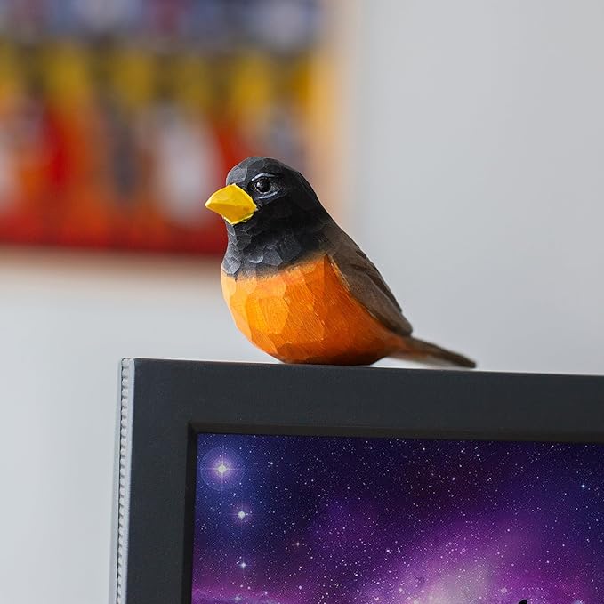 Handmade Wooden Robin Bird Figurine – Songbird Home Decor, Cute Red-Breasted Robin Knick-Knack for Bird Lovers, Unique Gift for Women, Mom, Friends – Rustic Nature Home Ornament