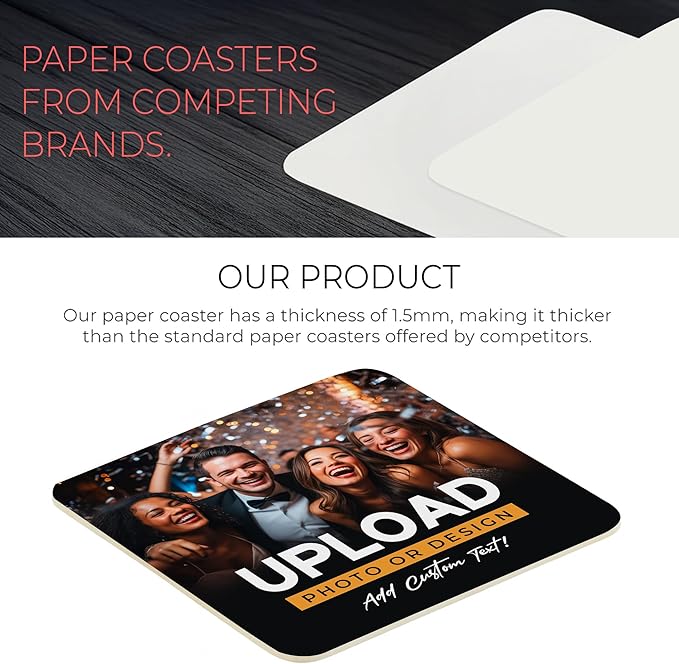 100 Pack Personalized Drink Coasters, Custom Cardboard Coasters with Photo and Text, Design Your Own Coaster for Events, Parties, Bars, and Unique Gifts, 3.95" Round