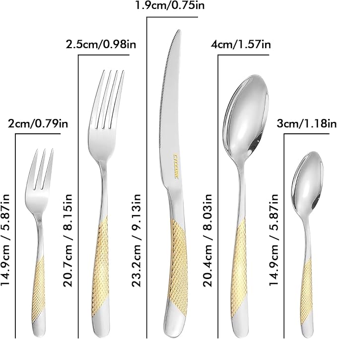 30-Piece Silverware Set, Luxury Gold Silverware Kitchen Flatware Sets Service for 6, Premium Cutlery Utensil Set with Dinner Knife Spoon Fork Set, Durable Stainless Steel Tableware Sets