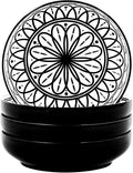 Yundu 38 Ounce Pasta Bowl Set of 4, Large Salad Serving Porcelain Bowls, Microwave Dishwasher Safe, Black