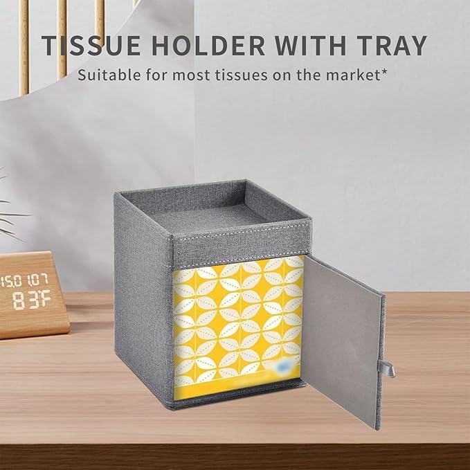 Tissue Box Cover with Storage Tray Square Tissue Box Holder PU Leather Facial Tissues Organizer Tray for Bathroom Vanity Bedroom Office Car,Stylish Napkin Caddy Decorative Organizer (Grey)