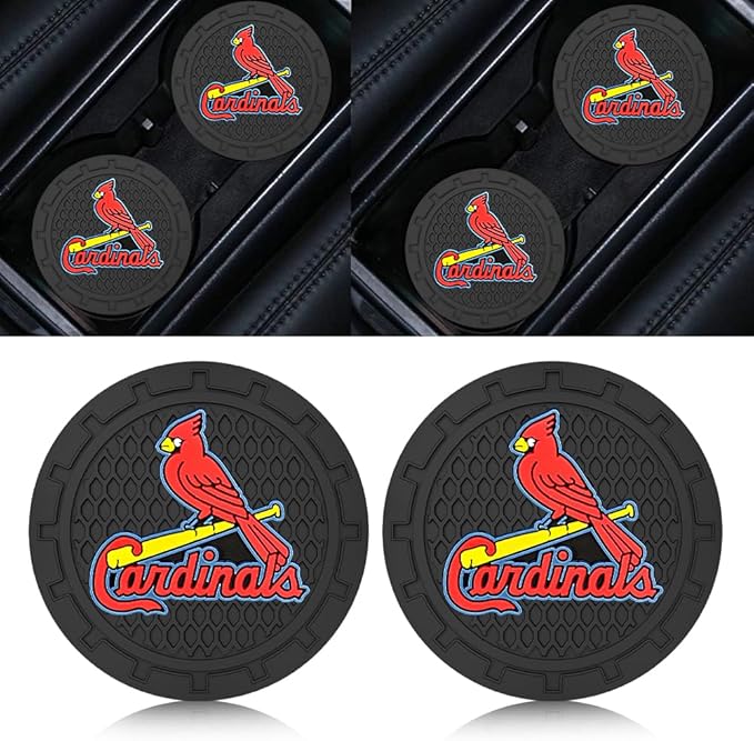Silicone Cardinals Car Cup Holder Coasters,Baseball Fans Car Coasters for St. Louis Cardinals Fans, Non-Slip Universal Fit Cup Holder Insert