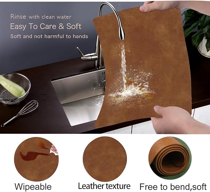Faux Leather Place mats with Rounded Corners for Dining Table Set of 6,Waterproof&Heat-Resistant Table Mats,Washable&Non-Slip for Indoor&Outdoor-12" x17''-Brown