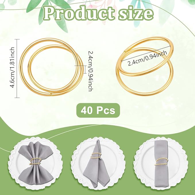 Peacoblue 40Pcs Gold Spiral Napkin Rings Holders with 1Pcs Box, Modern Stainless Steel Napkin Ring Holders for Table Decor Settings, Vintage Napkin Ring for Wedding Christmas Thanksgiving Day Party