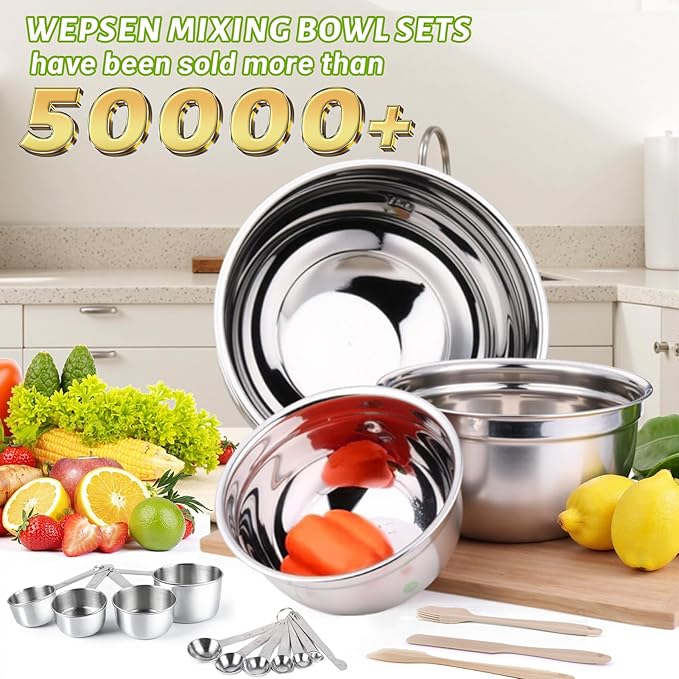 Mixing Bowls Set, 25PCS Khaki Mixing Bowls With Lids Set Stainless Steel Kitchen Large Nesting Metal Bowl 7QT to 1.5QT, Measuring Cups and Spoons for Prepping Cooking Serving