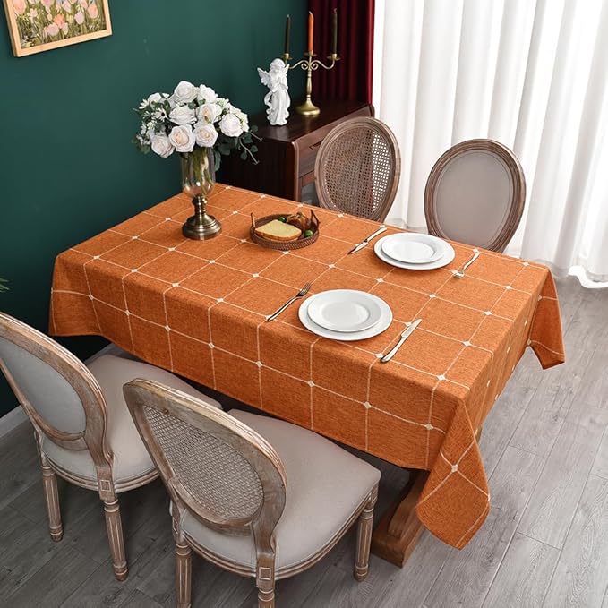 Zobesta Linen Table Cloth Rectangle Tables 60 x 120 Inch, Cotton Linen Burnt Orange Tablecloth Washable Farmhouse Soft Fall Tablecloth for Outdoor, Party, Holiday, Picnic, Dining
