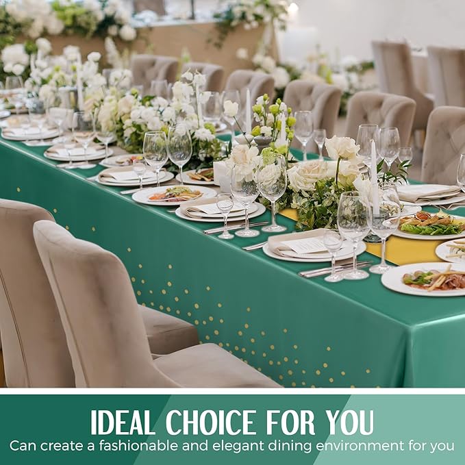 Breling 24 Pack Green and Gold Disposable Plastic Tablecloths and Satin Table Runner Set, 54 x 108 Inch Tablecloth, 12 x 108 Inch Table Runners for Wedding Graduation Birthday Baby Shower New Year