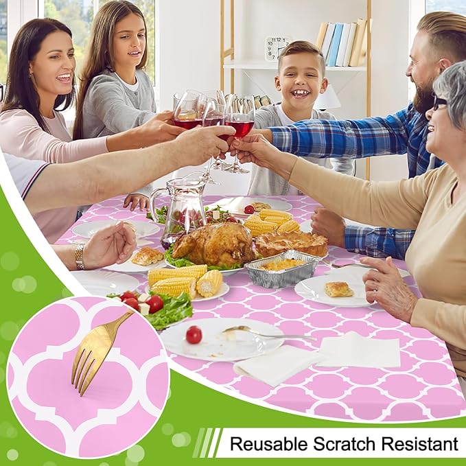 Smiry Rectangle Table Cloth, Waterproof Vinyl Tablecloth with Flannel Backing for Rectangle Tables, Wipeable Spillproof Plastic Tablecloths for Dining, Camping, Indoor and Outdoor, (60"x84", Pink)