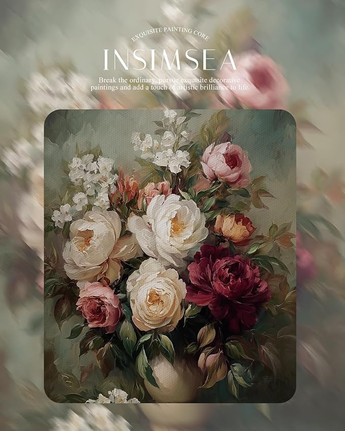 InSimSea Gold Picture Framed Wall Art, Living Room Vintage Moody Flower in Vase Wall Decor, Still Life Floral Canvas Print Art, Home Farmhouse Decor, Antique Paintings with Frame 13x16inch