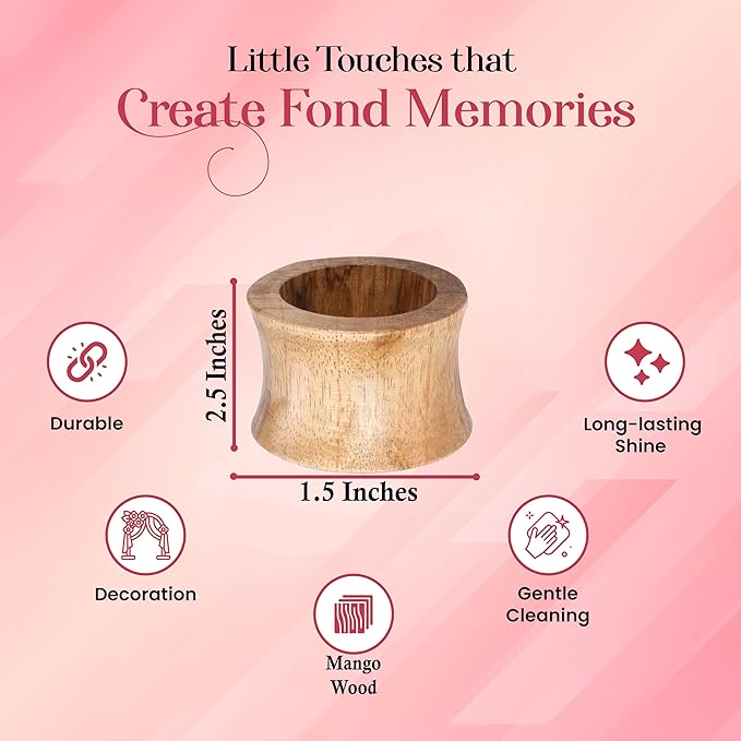 CLEENTABLE Wooden Napkin Rings Set of 12 - Handcrafted Napkin Holder for Dinner Table Decoration, Weddings, Home, Kitchen, Decor, Dinner, Parties, Every Day Use - Durable, Versatile (Brown)