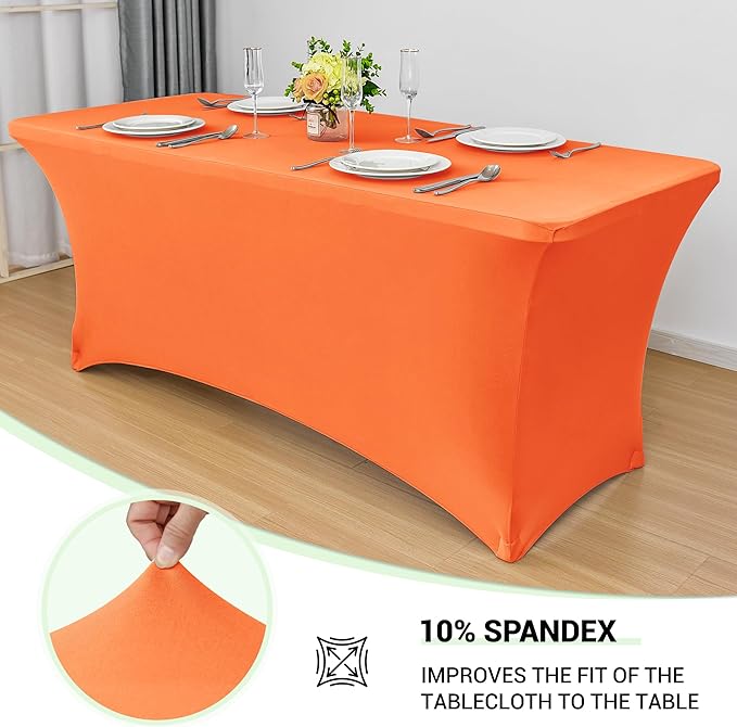 Obstal 6 Pack Stretch Spandex Table Covers for 6 Foot Tables - 6 FT Universal Rectangular Fitted Tablecloth Protector for Wedding, Banquet, Party, 72 Length x 30 Width x 30 Height Inches, Orange