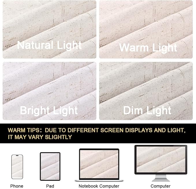 PrinceDeco 100% Blackout Curtains 63 Inch Length for Bedroom Faux Textured Linen Look Window Curtains Sun Heat Blocking Linen Curtains Thermal Insulated Burlap Curtain & Drapes, Set of 2, Ivory