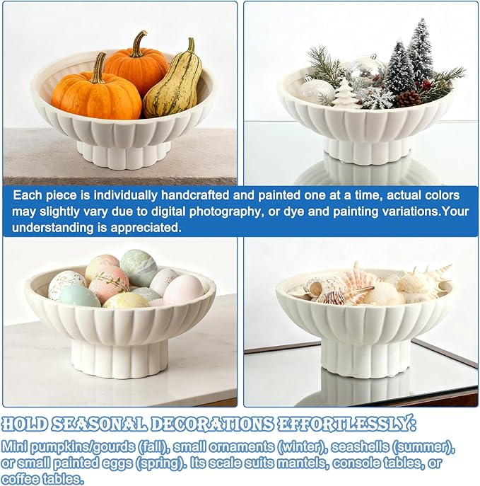 Small Modern Pedestal Bowl 8" Ceramic,Function as Catch-all Bowl,Home Decorative Bowl for Home Decor,Coffee Table Centerpiece
