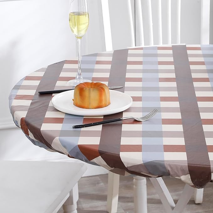 Walrus Round Vinyl Fitted Tablecloth with Flannel Backing Elastic Edge Design Table Cover Waterproof Oil-Proof PVC Table Cloth Stain-Resistant Best for 37"-44" Round