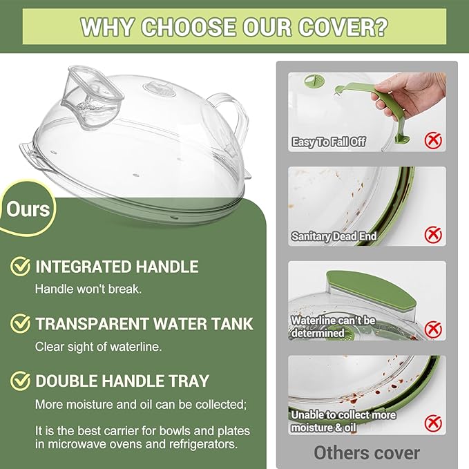WENWELL Microwave Splatter Cover with Water Steamer,Protect Food Splashes,Dish Bowl Plate Serving Lid with Handle,BPA-Free,Clear Safe Plastic,Microwave Cover for Food,10 Inch