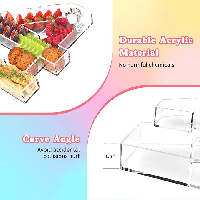 13.8" Acrylic Number Charcuterie Tray, Fillable Number Charcuterie Box for Food, Reusable Serving Cake Candy Dish Display Tray for Birthday Anniversary Party Decoration (Square Number 2)